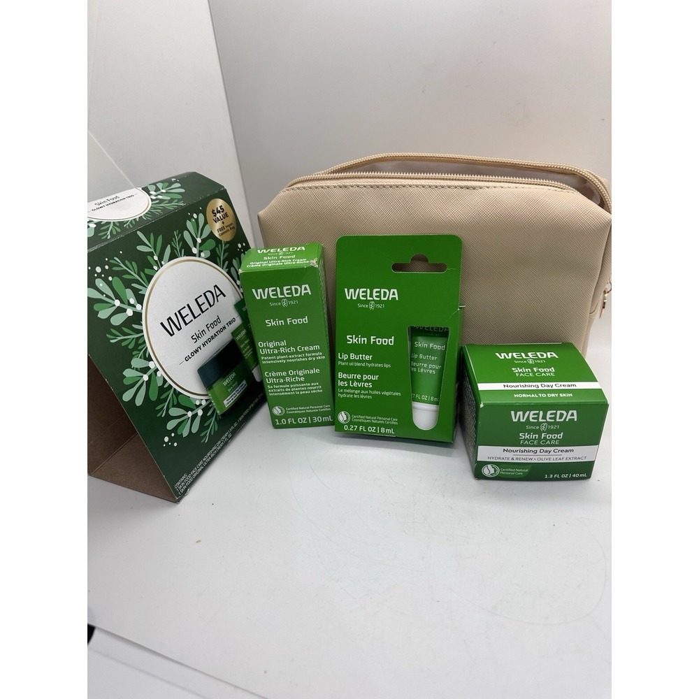 Weleda Skin Food Glowy Hydration Trio Gift Set Cream Lip Butter Bag Exp 2027